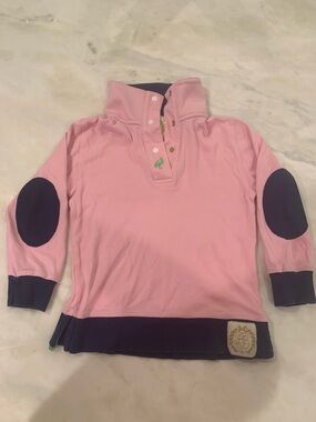 The Beaufort Bonnet Company Kids Pink Long-Sleeve Polo Top with Navy Accents